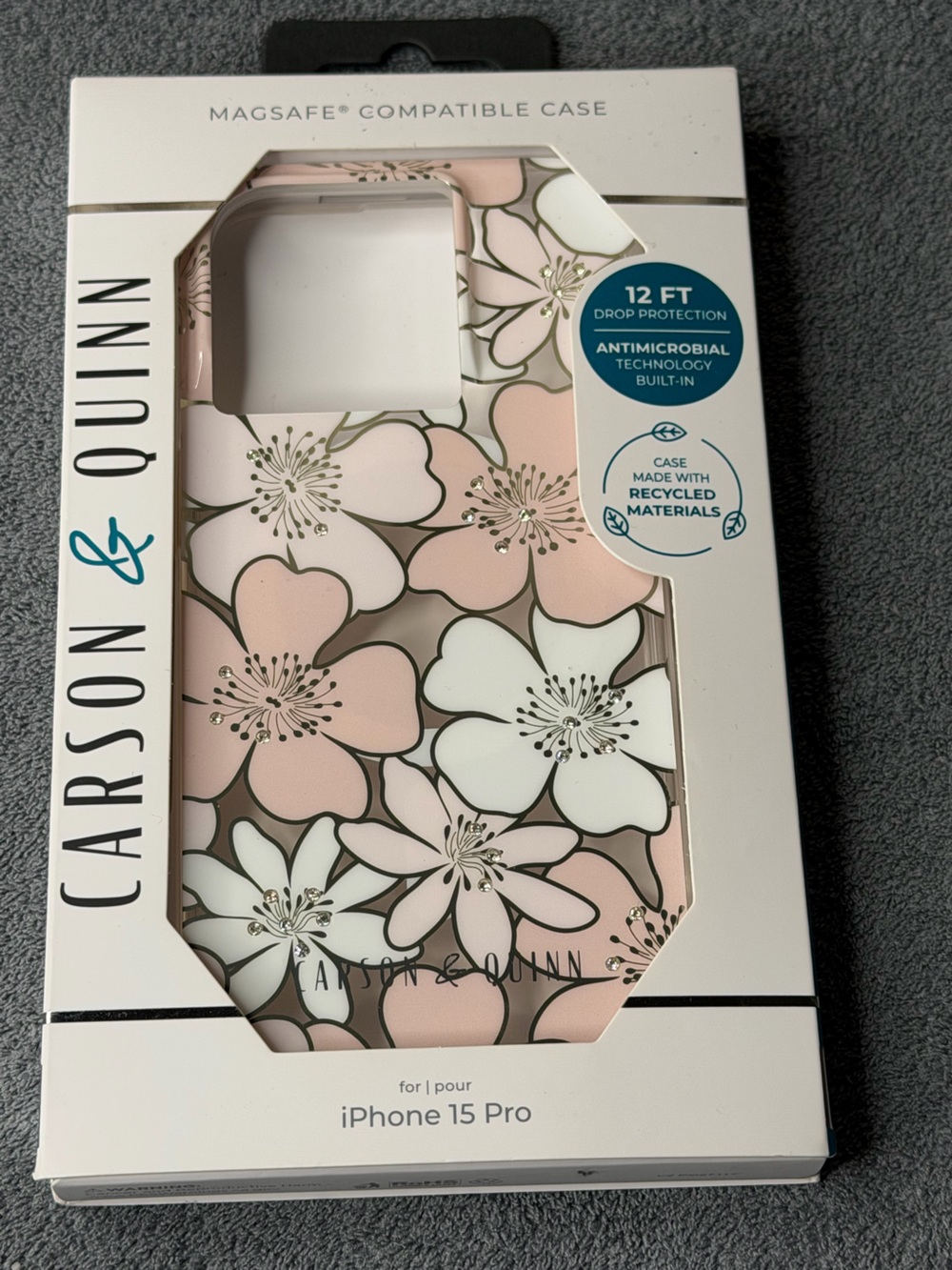 iPhone 15 Pro - Carson & Quinn Pink Floral Protective Phone Case